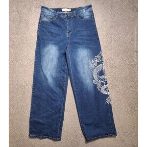 Celebrity Ace Women’s Size 14 Wide Leg Jeans (actual 33x28) with Dragon Graphic